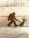Bigfoot & Jackalope Rustic Metal Magnet