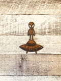 Alien on Flying Saucer Rustic Metal Magnet