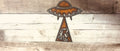 Bigfoot Abduction Flying Saucer Rustic Metal Magnet